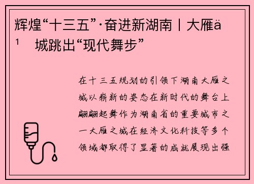 辉煌“十三五”·奋进新湖南丨大雁之城跳出“现代舞步”